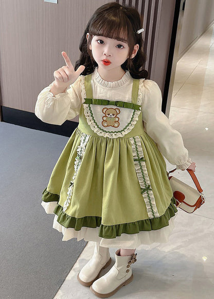 Green Stand Collar Print Long Dresses Puff Sleeve Ye028