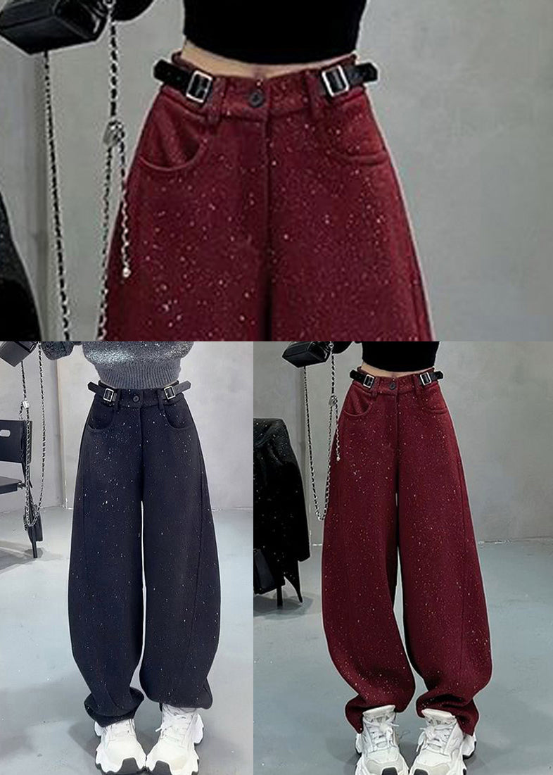 Grey Sequins Warm Fleece Woolen Pants Spring Yo19