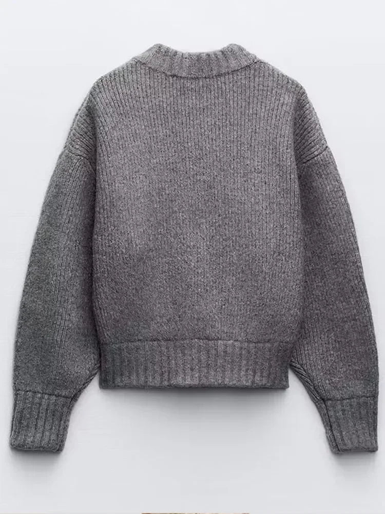 Grey Spring Long Sleeve Pleated Female Cardigan