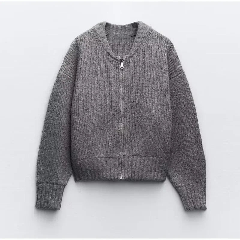Grey Spring Long Sleeve Pleated Female Cardigan
