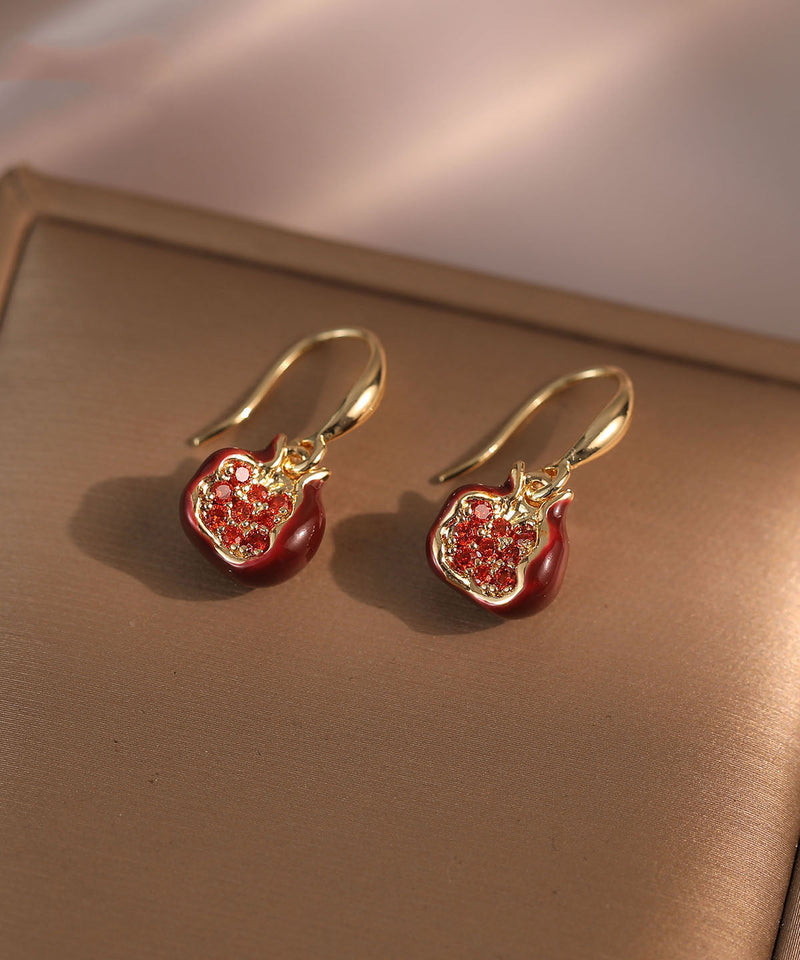 Mulberry Copper Alloy Zircon Drip Glaze Pomegranate Hoop Earrings