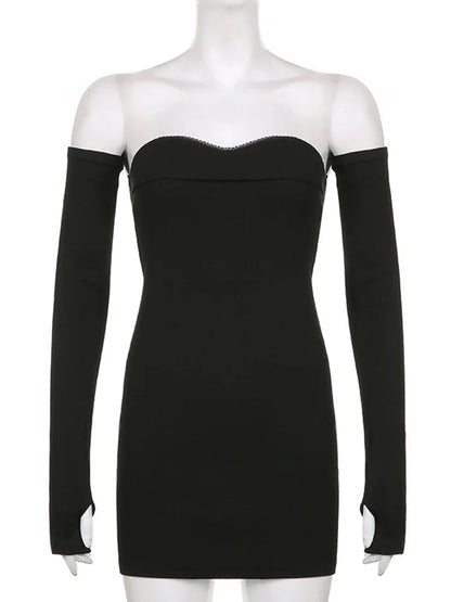 Off Shoulder Autumn Long Basic Black Slash Neck Clothes Midi Dresses