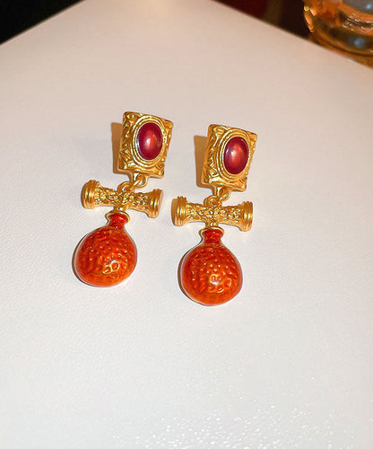 Orange Alloy Inlaid Gem Stone Drop Earrings