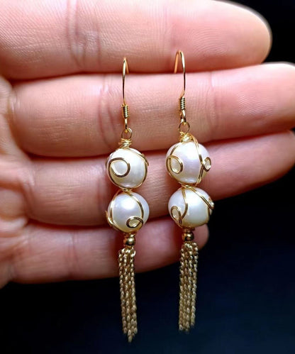 Pearl Tassel 14k Gold Drop Earrings