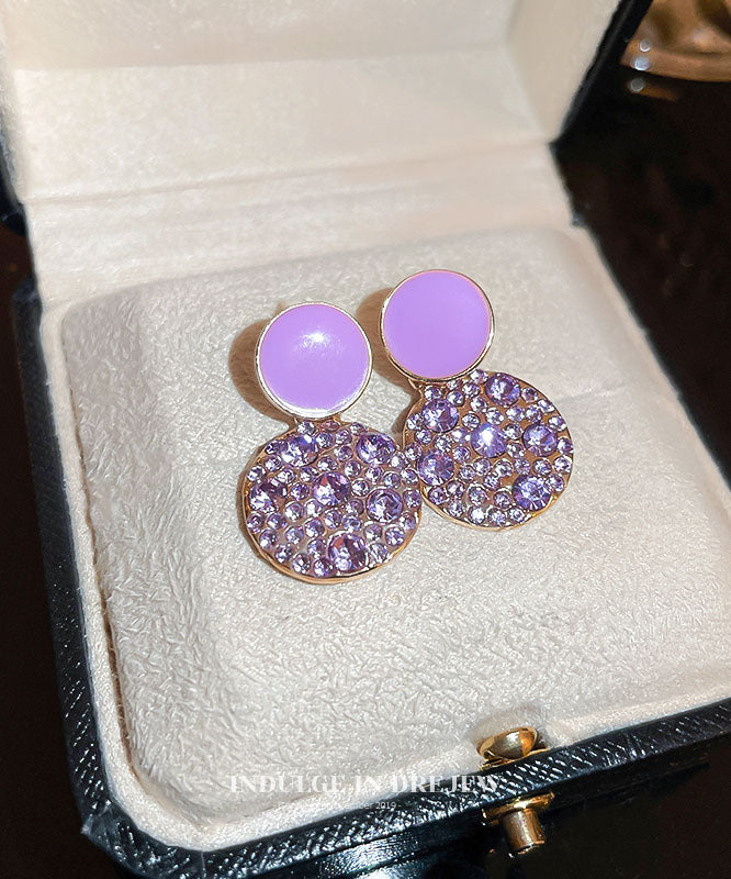 Purple Sterling Silver Alloy Zircon Circular Drop Earrings