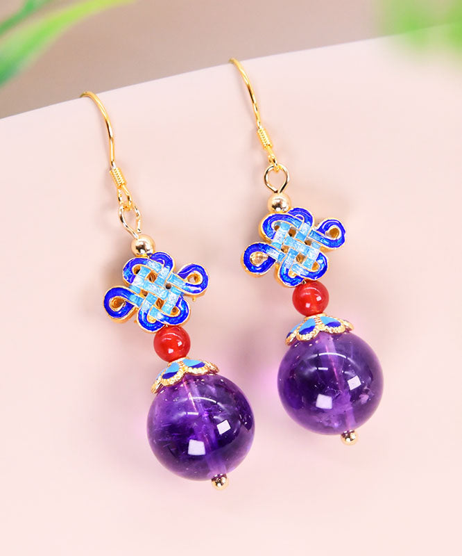 Purple Sterling Silver Overgild Crystal Zircon Drop Earrings