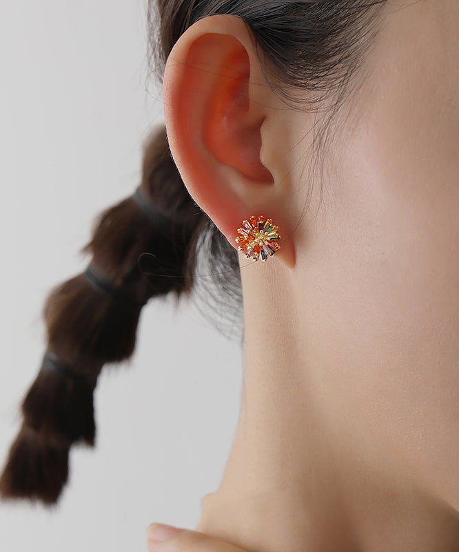 Rainbow Copper Overgild Crystal Daisy Stud Earrings