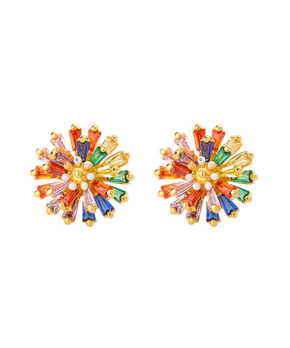 Rainbow Copper Overgild Crystal Daisy Stud Earrings