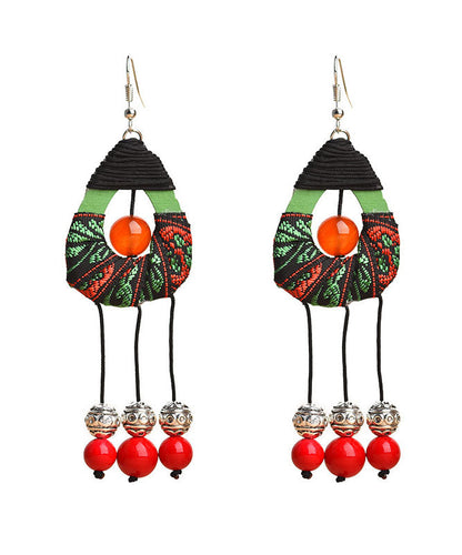 Red Agate Cotton Rope Tassel Drop Earrings