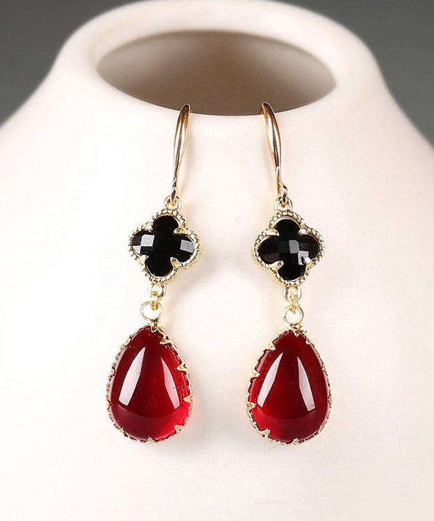 Red Coloured Glaze Clover Drip Drop Earrings