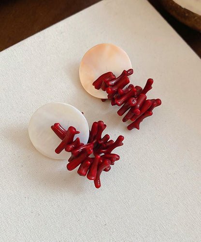 Red Copper Alloy Shell Resin Drop Earrings