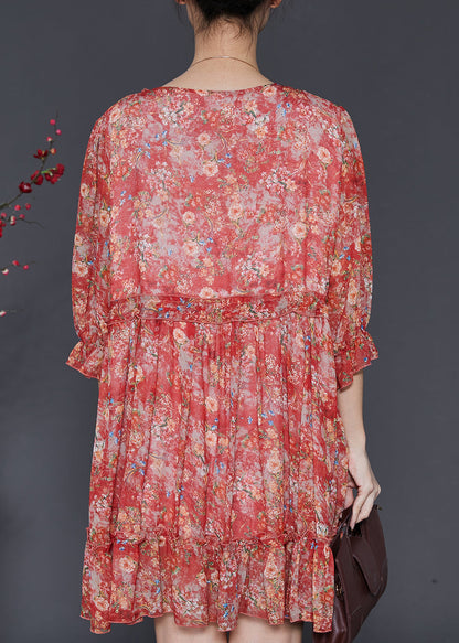 Red Ruffled Print Chiffon Mini Dress Summer Sd1091