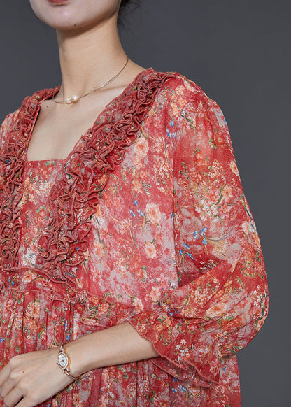 Red Ruffled Print Chiffon Mini Dress Summer Sd1091