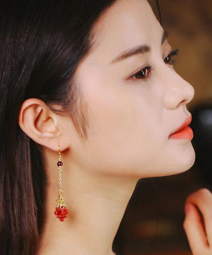 Red Sterling Silver Overgild Agate Garnet Drop Earrings