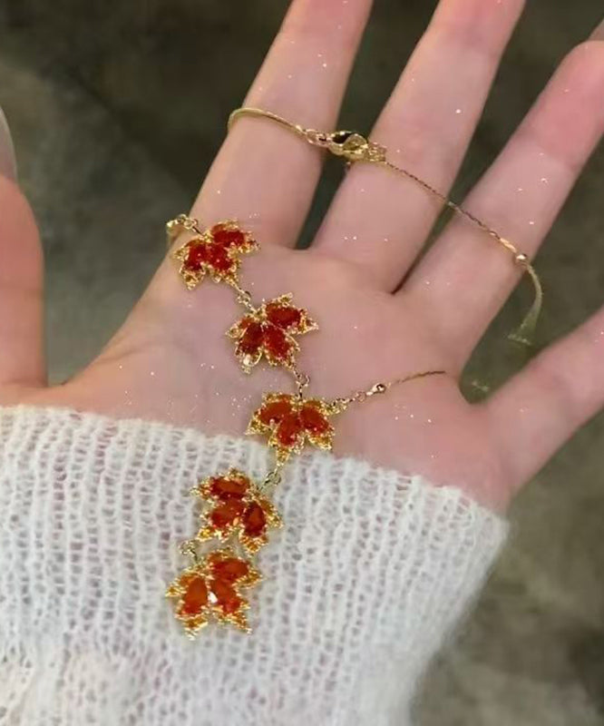 Red Sterling Silver Overgild Maple Leaf Pendant Necklace Ra031
