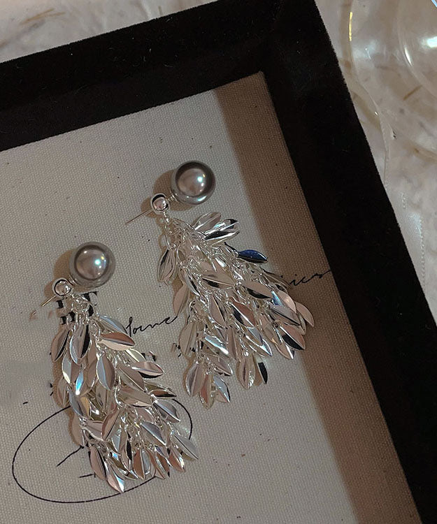 Silk Copper Overgild Pearl Tassel Drop Earrings