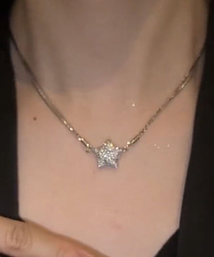 Silk Sterling Silver Zircon Five-pointed Star Pendant Necklace