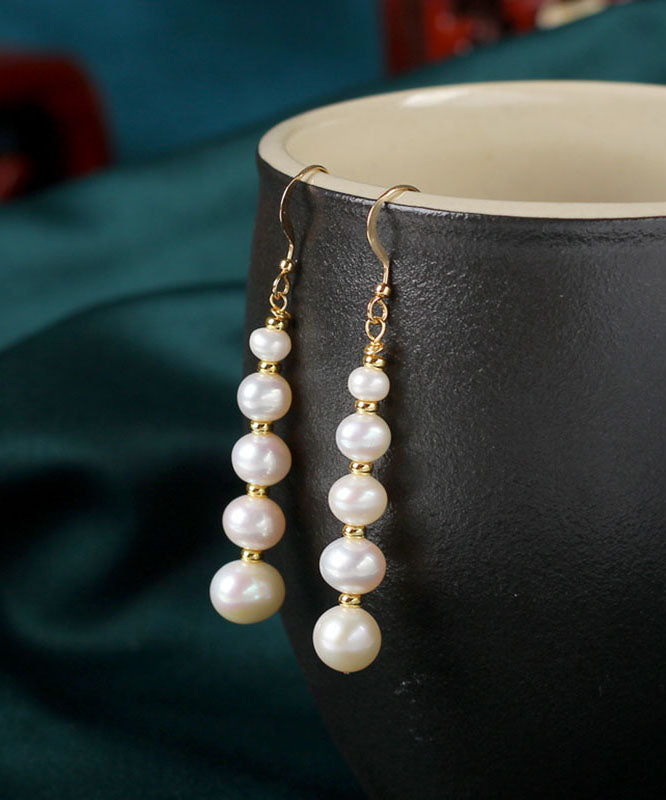 White 14k Gold Pearl Mother Shellfish Drop Earrings