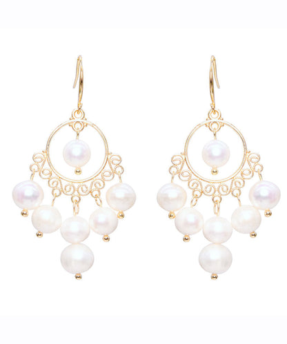 White 14k Gold Pearl Tassel Drop Earrings