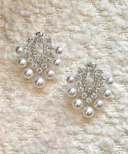 White Copper Zircon Pearl Stud Earrings