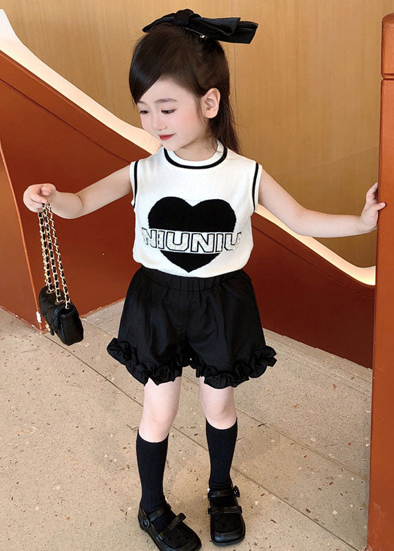 White O-neck Baby Vest and Shorts Two Pieces Set Sleeveless Ss1023