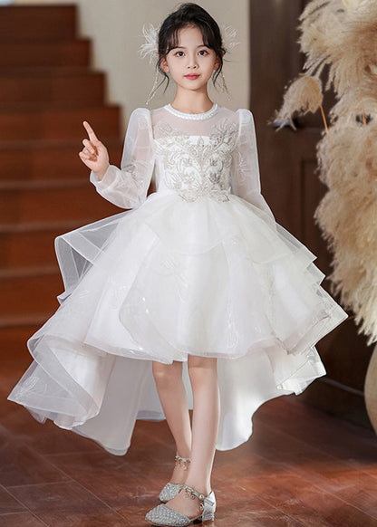 White O-neck Low High Design Tulle Maxi Dresses Spring Ye003
