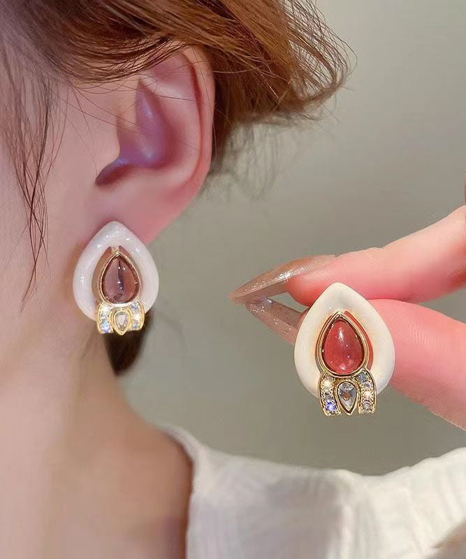 White Sterling Silver Overgild Zircon Crystal Water Drop Stud Earrings Df1007