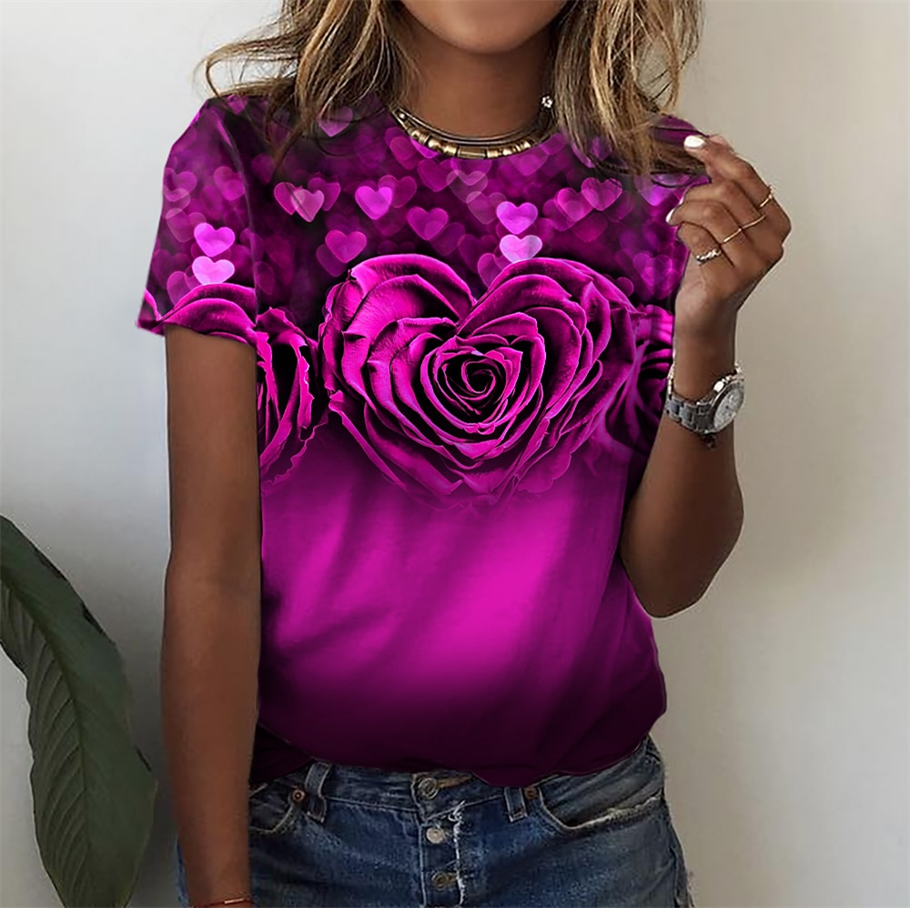 Blouse Tops for Woman 3d Rose Printing Short