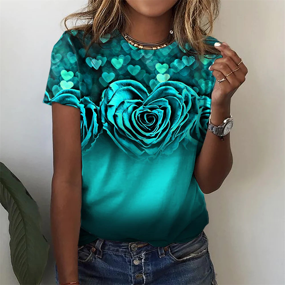 Blouse Tops for Woman 3d Rose Printing Short