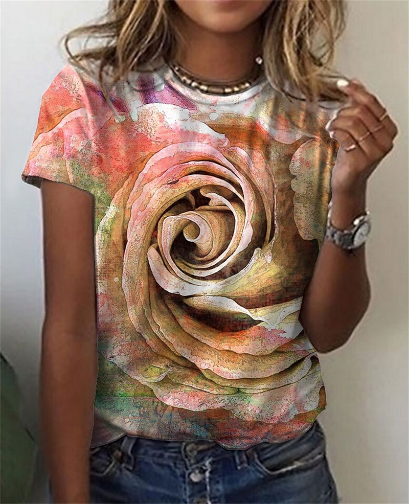 Blouse Tops for Woman 3d Rose Printing Short