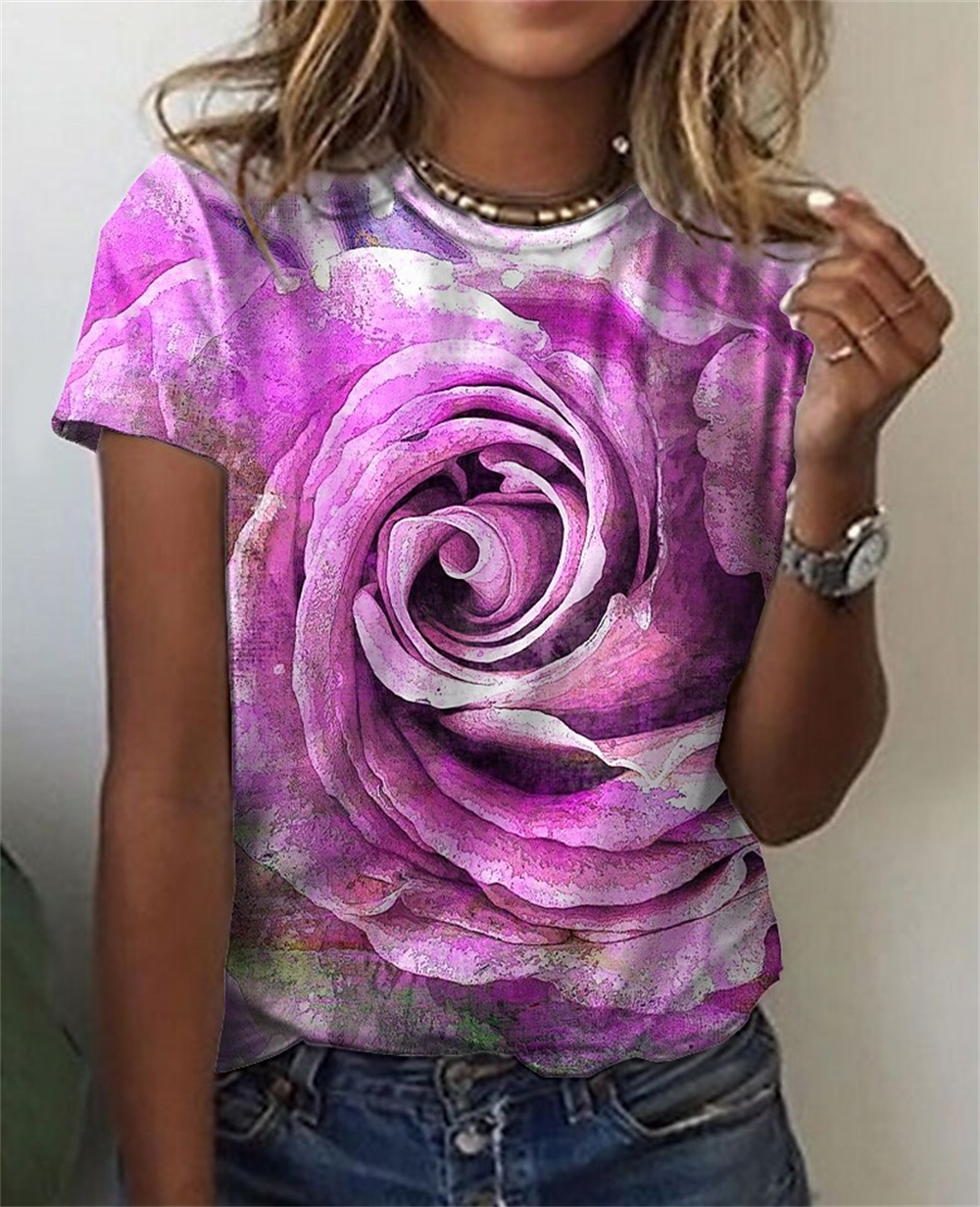 Blouse Tops for Woman 3d Rose Printing Short