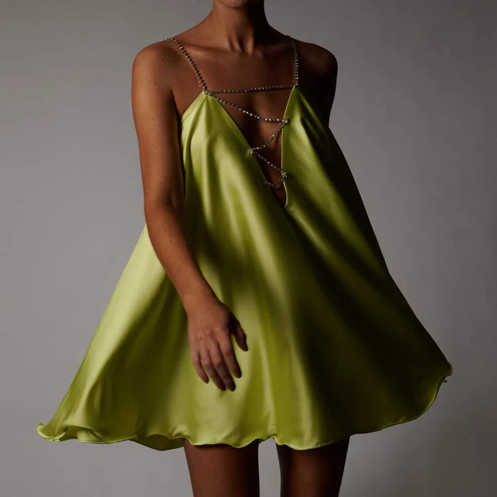 Chain Suspender Hollow Mini Dress