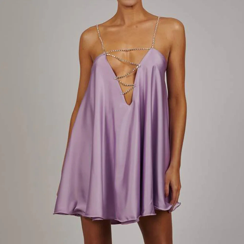 Chain Suspender Hollow Mini Dress