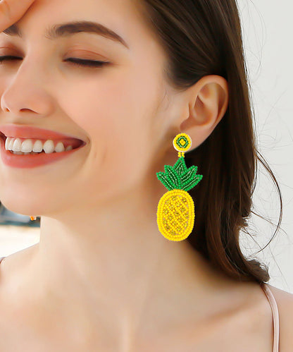 Yellow Knit Fabric Rice Ball Pineapple Drop Earrings