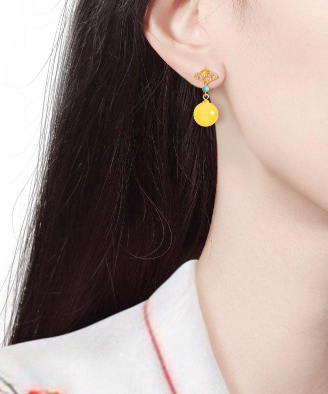 Yellow Sterling Silver Overgild Turquoise Beeswax Drop Earrings