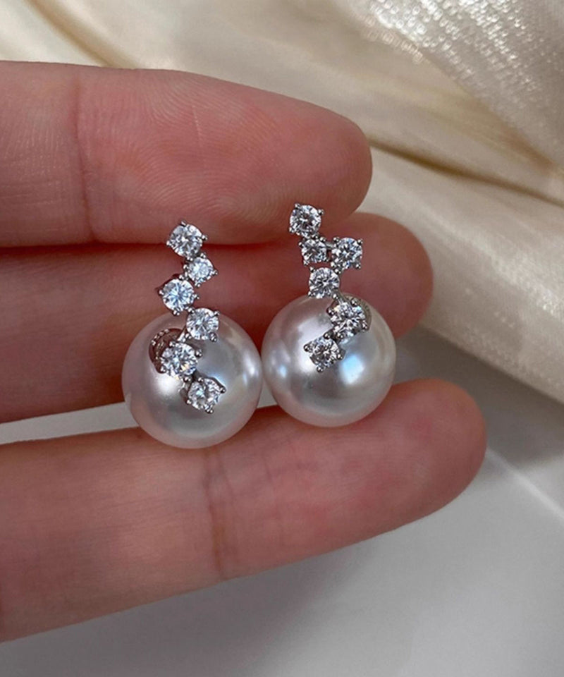 Zircon Pearl Patchwork Silver Drop Earrings