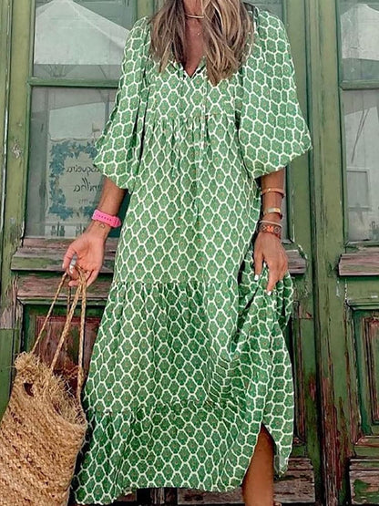 Female Loose V Neck Long Dress