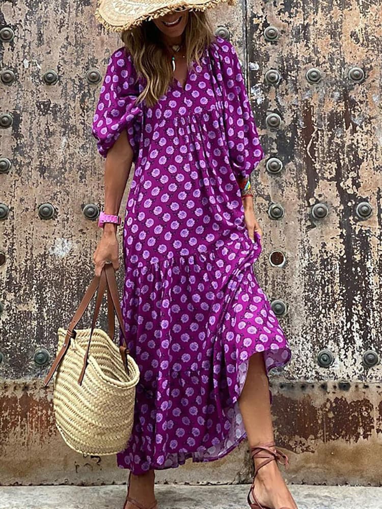 Female Loose V Neck Long Dress