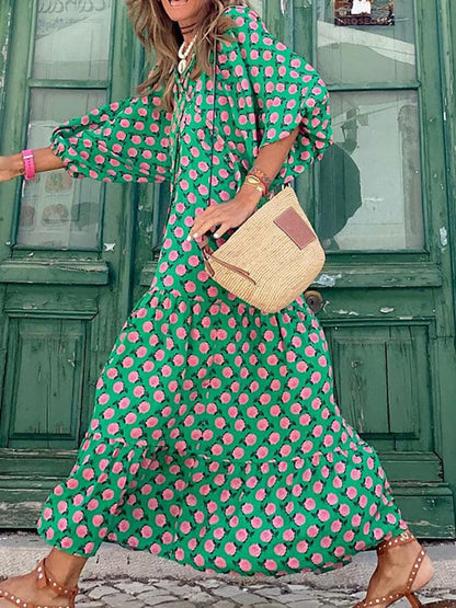Female Loose V Neck Long Dress