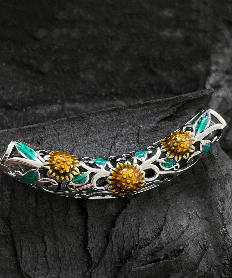 Fine Black Sterling Silver Crystal Sunflower Choker Kx1031