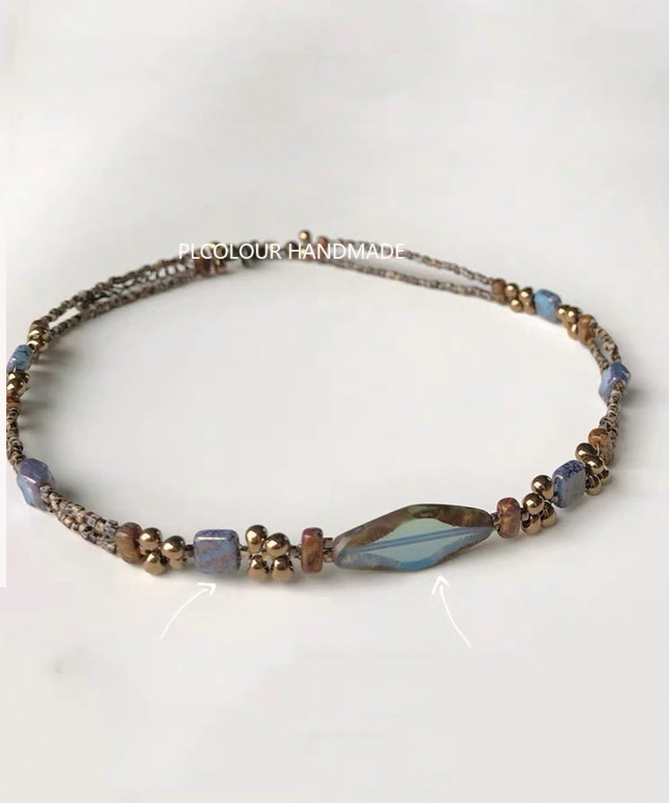 Fine Blue Copper Overgild Beading Gratuated Bead Necklace Qu015