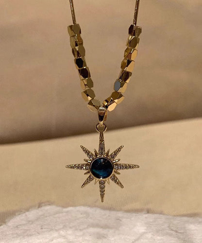 Fine Blue Copper Overgild Zircon Eight Bearded Star Pendant Necklace