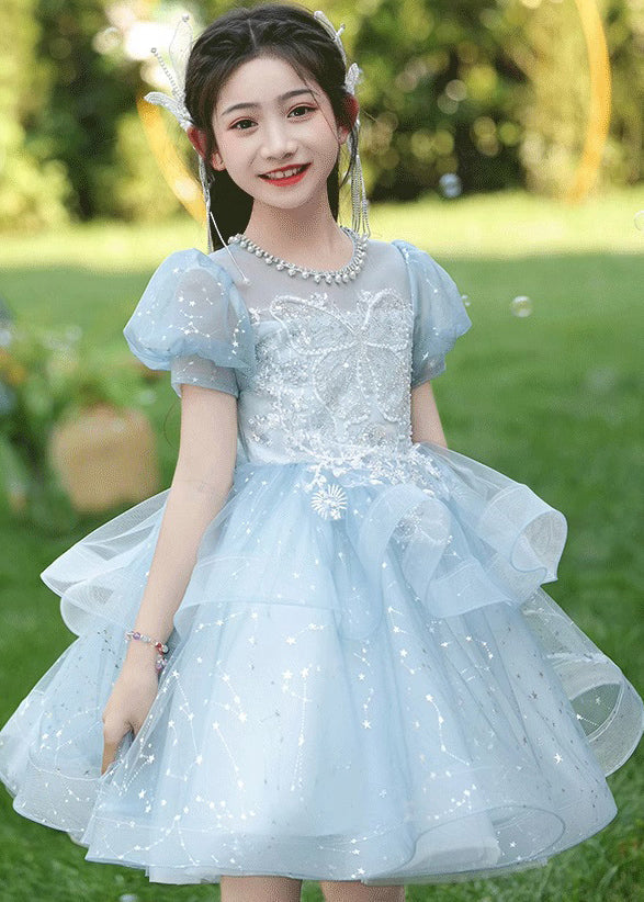 Fine Blue Nail Bead Bow Tulle Maxi Dresses Summer Qv008
