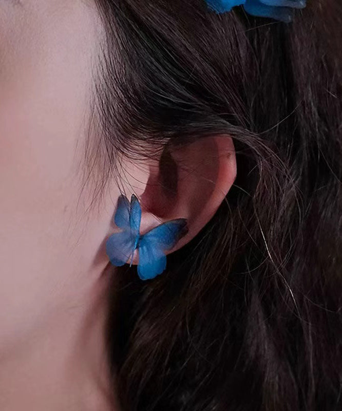 Fine Blue Tulle Alloy Butterfly Stud Earrings