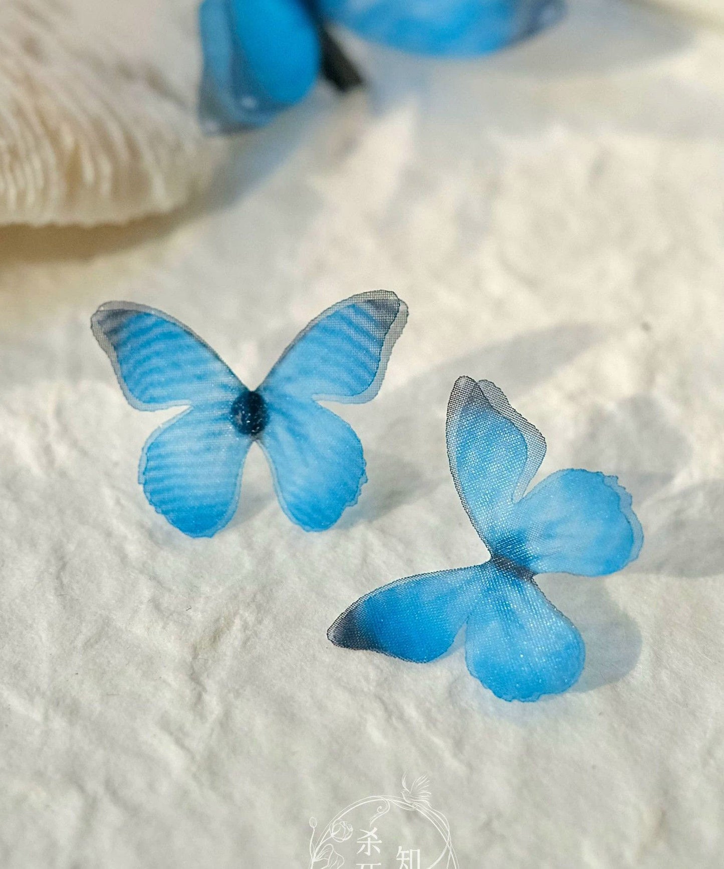 Fine Blue Tulle Alloy Butterfly Stud Earrings