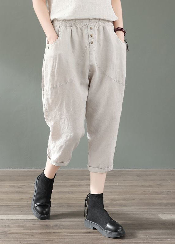 Fine Coffee Pockets Patchwork Linen Crop Pants Summer Ly0589