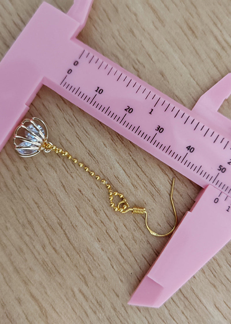Fine Gem Stone Hollow Out 14k Gold Drop Earrings