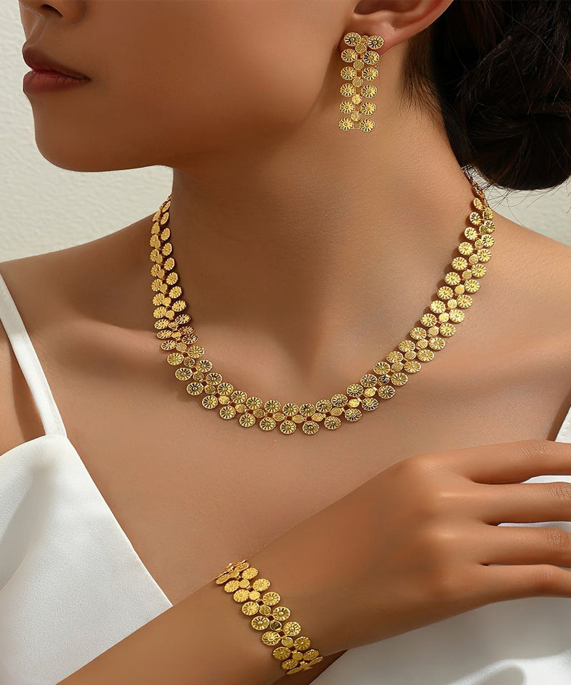 Fine Gold Alloy Lariat Necklace, Bracelet and Drop Earrings Three-piece Set