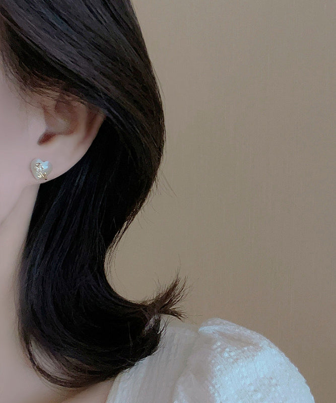 Fine Gold Copper Alloy Love Cat Eye Ston Stud Earrings