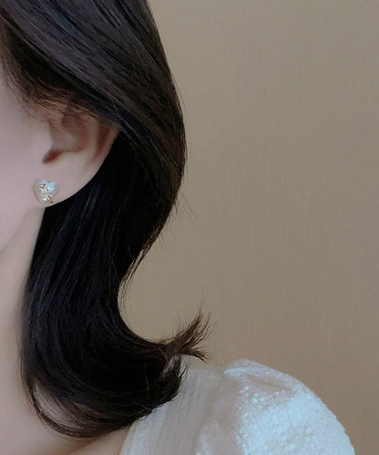 Fine Gold Copper Alloy Love Cat Eye Ston Stud Earrings